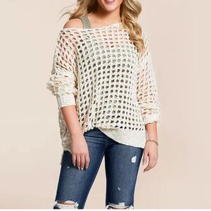 Buckle Open Knit Cream Sweater Small